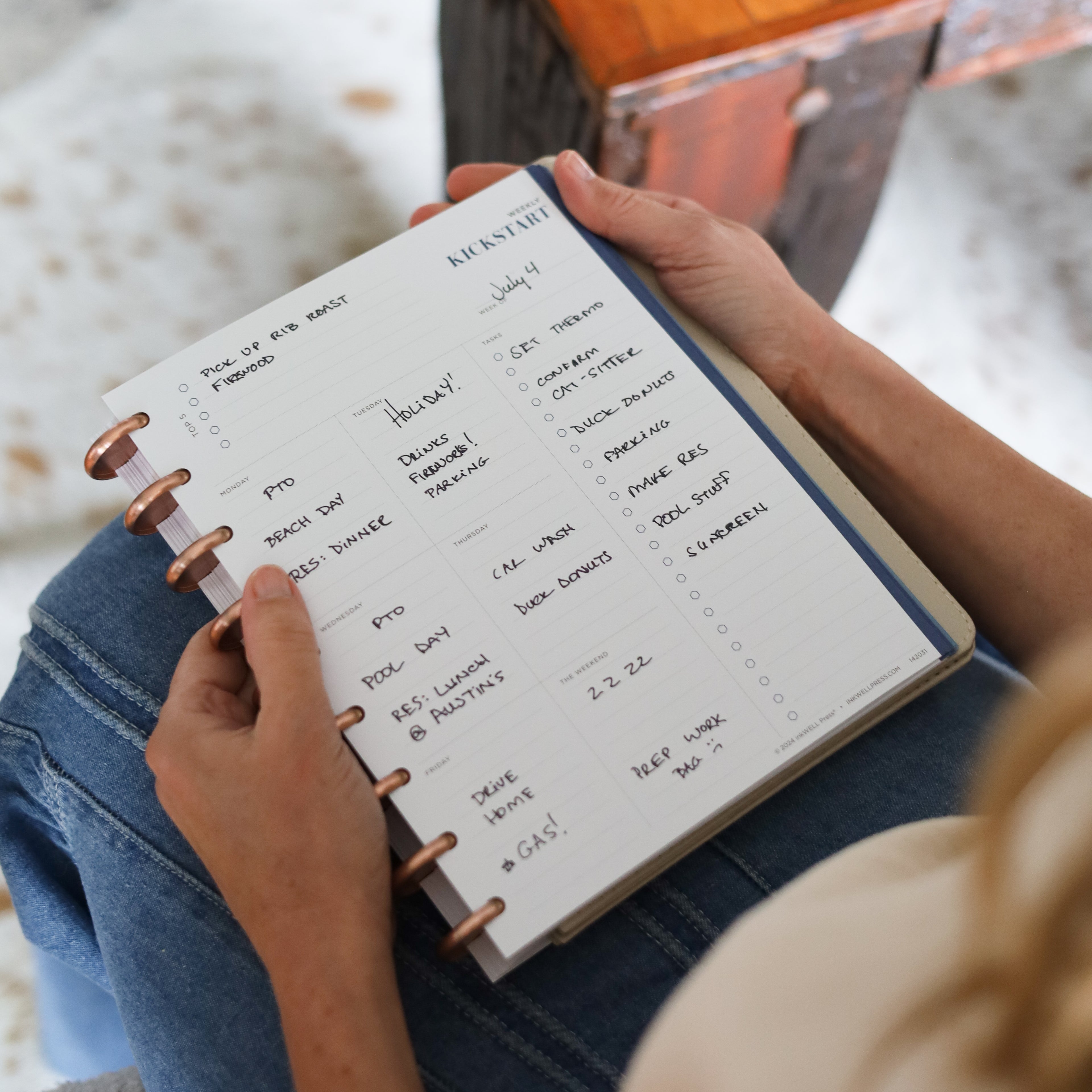 7x9 weekly kickstart page with tasks and daily sections for each day with lined writing space