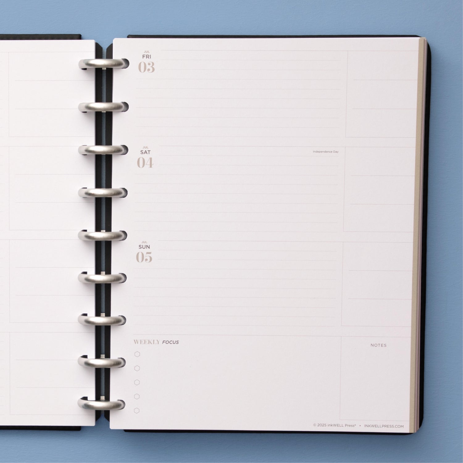 inkwell classic weekly layout featuring bullet points, lined writing space, and horizontal planning in 7x9 size