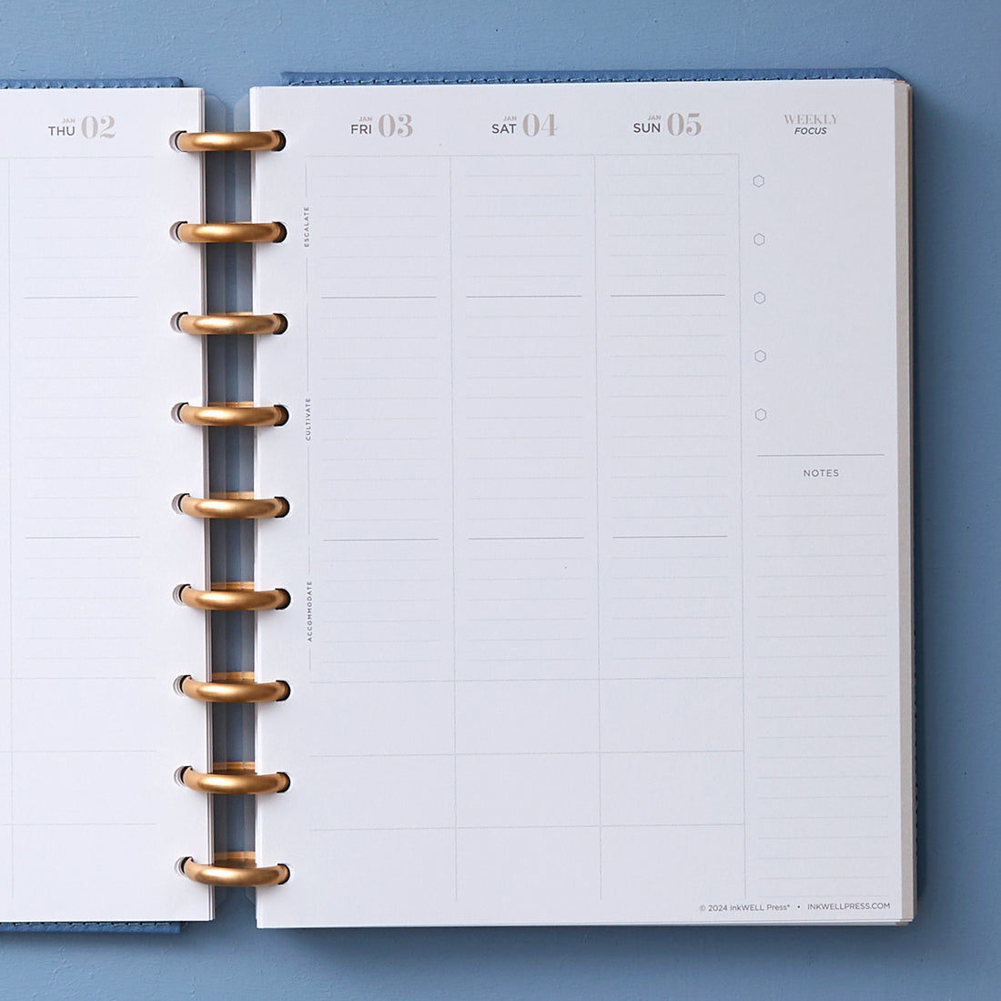 classic planner from inkwellpress featuring a vertical planning layout with lined writing space and top three priorities blocks