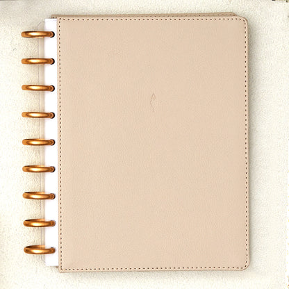 oat latte colored faux vegan leather cover for disc bound system inkwellpress.com in 7x9 size