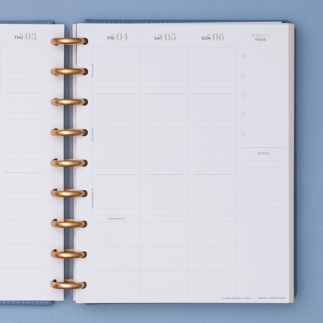 7x9 inkwellpress weekly spread featuring a vertical planning layout