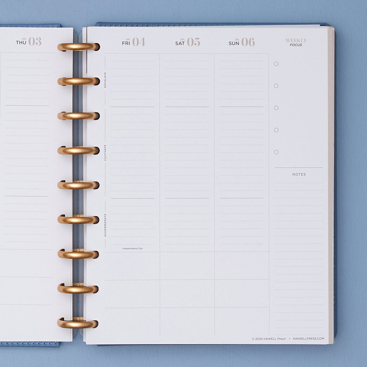 7x9 inkwellpress weekly spread featuring a vertical planning layout