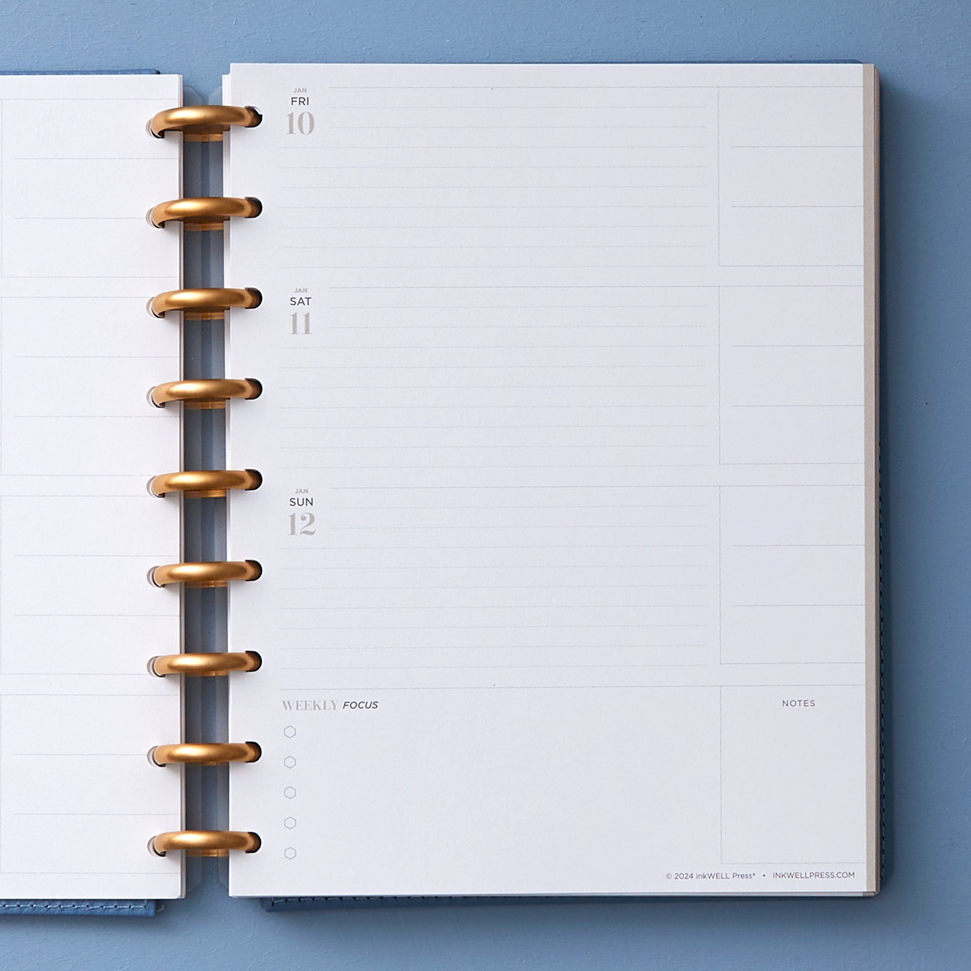 flex planner from inkwellpress featuring a horizontal planning layout with lined writing space and top three priorities blocks