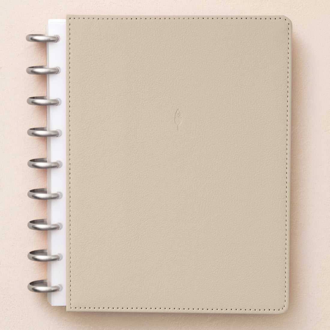 a light beige chalk grey faux leather front cover in 7x9 size with silver disc system