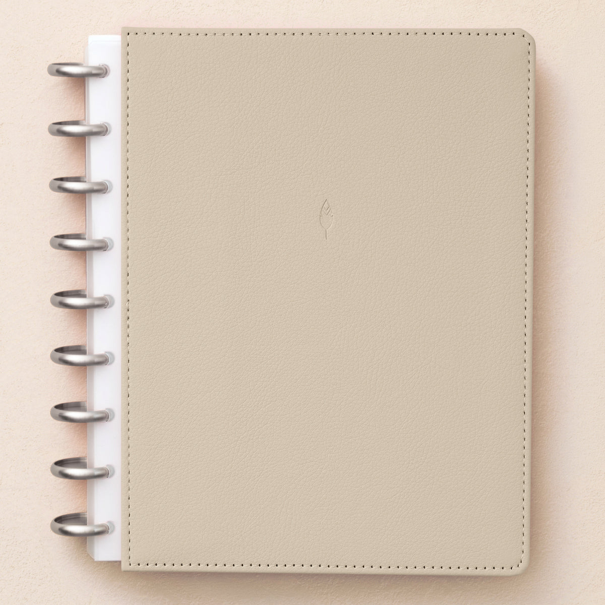 a light beige chalk grey faux leather front cover in 7x9 size with silver disc system