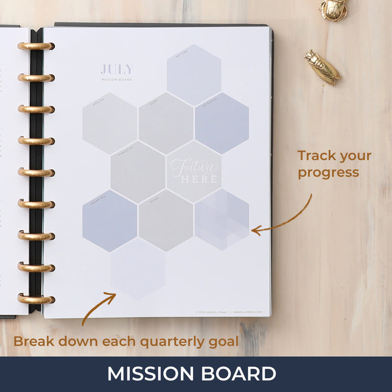 mission board featuring ways to track your progress, break down your goals.