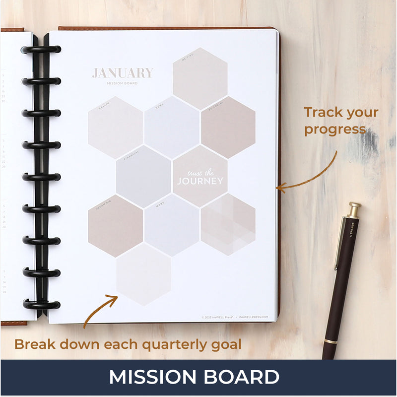 mission board, hexagonal sections for planning