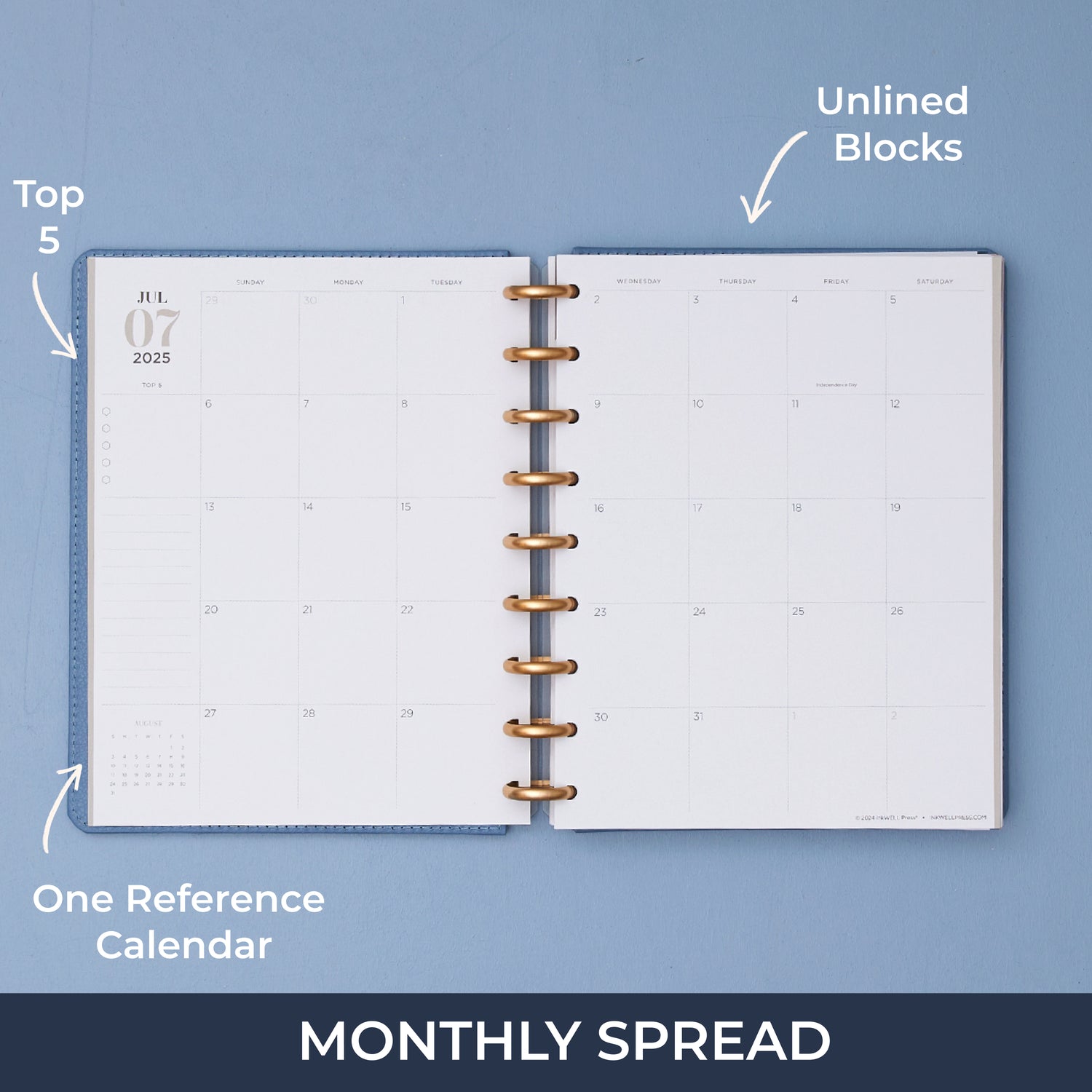 7x9 inkwellpress monthly spread featuring a vertical planning layout