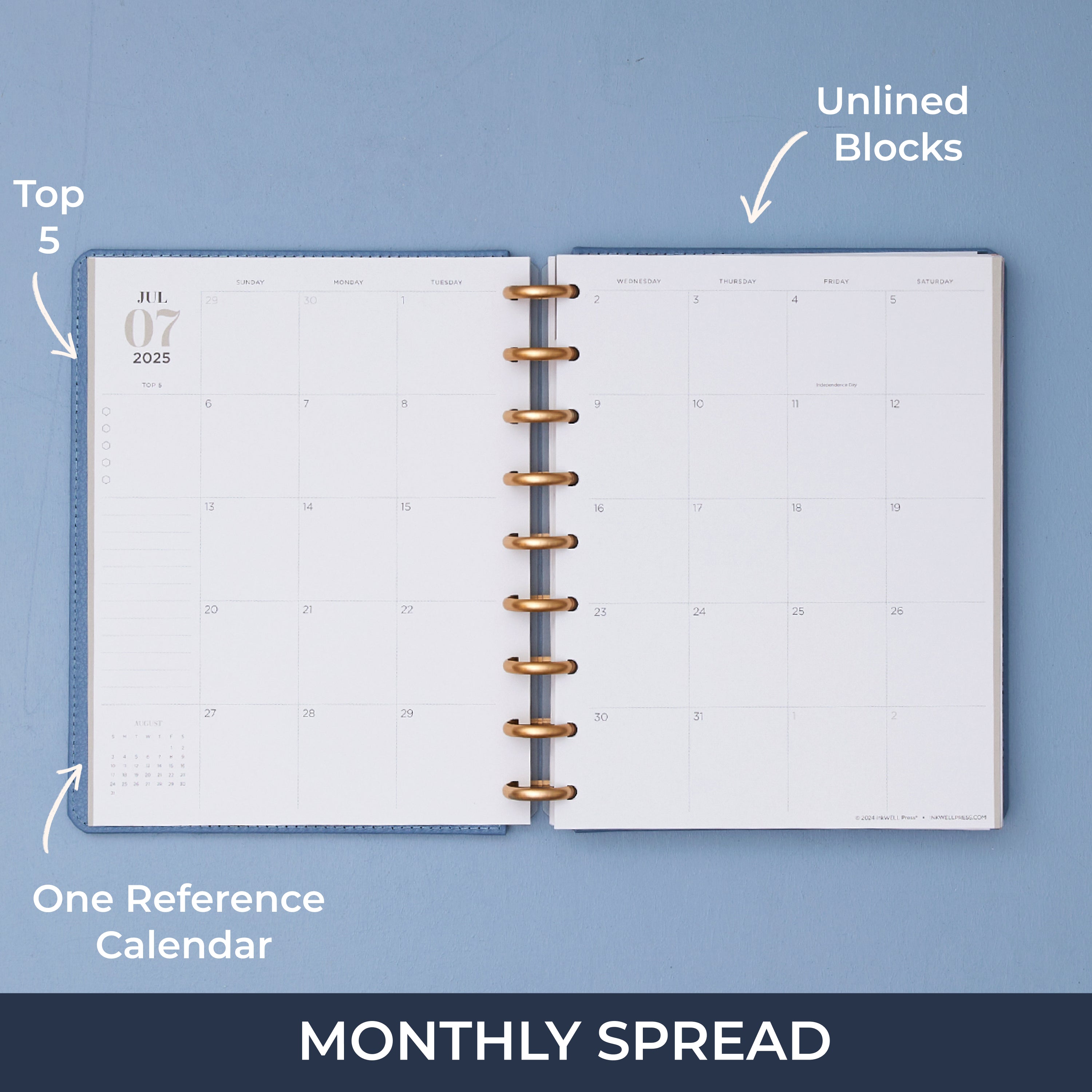 7x9 inkwellpress monthly spread featuring a vertical planning layout