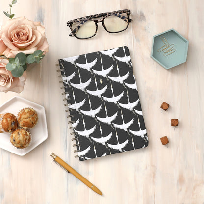 high quality lined and gridded notebook with gold twin wire o and front cover featuring flying swans 